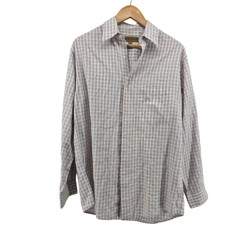 Tricots St Raphael Button Down Shirt Mens S Blue Yellow Plaid Cotton Long Sleeve